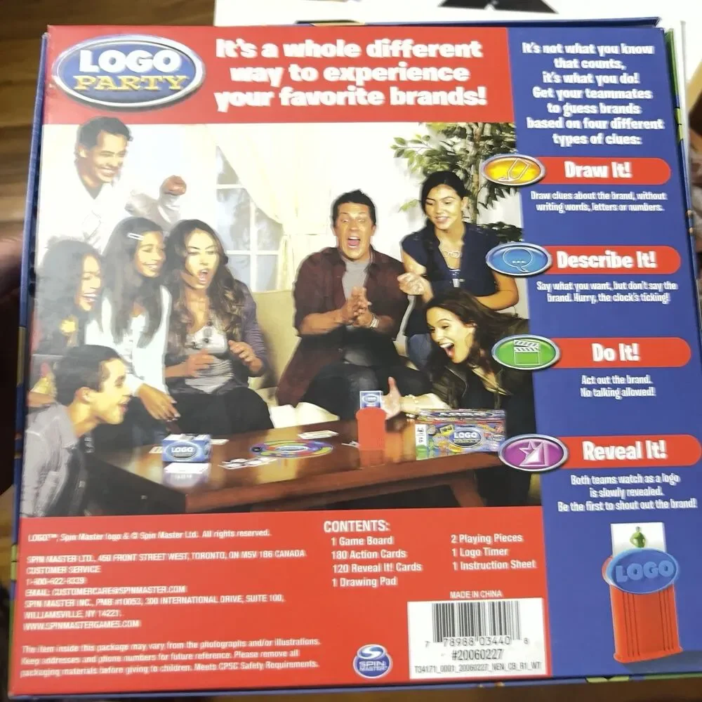 Logo Party Spin Master Family Board Game Complete, Sealed Cards